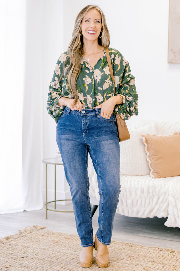 Chic Soul plus size clothing, dark wash medium rise straight leg jeans