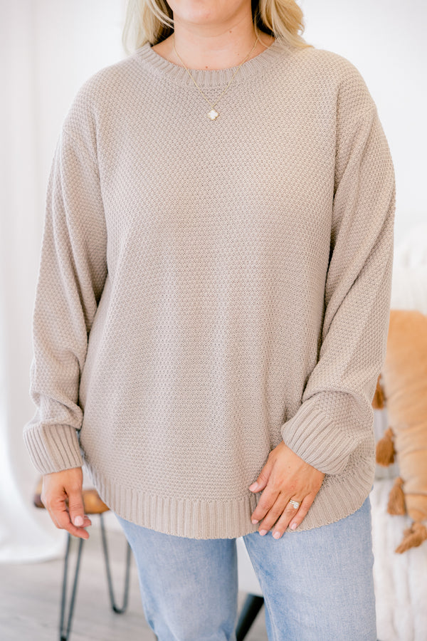 Chic Soul plus size clothing, light mocha sweater with long sleeves that have a cuff at the ends 