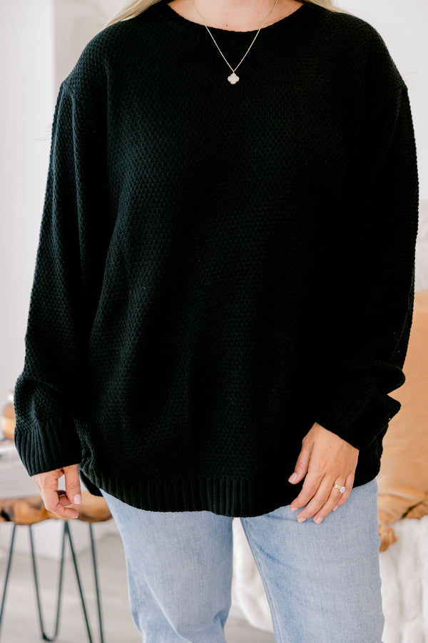 Chic Soul plus size clothing black long sleeve woven sweater 