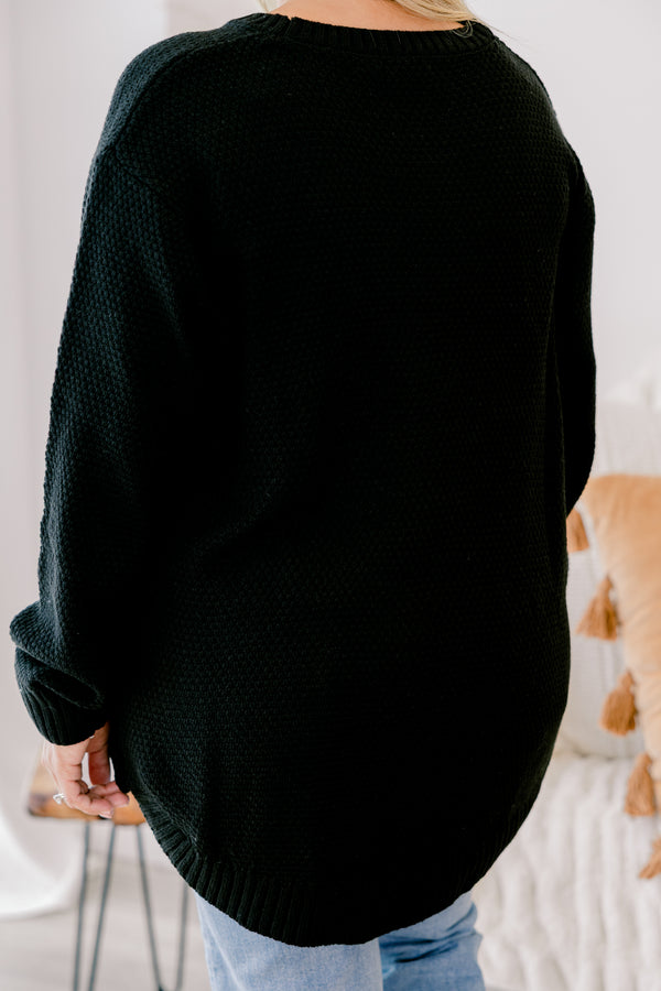 Chic Soul plus size clothing black long sleeve woven sweater 