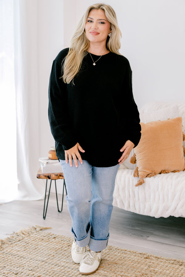 Chic Soul plus size clothing black long sleeve woven sweater 