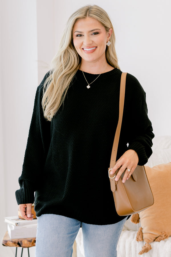 Chic Soul plus size clothing black long sleeve woven sweater 