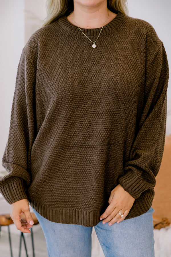 Chic Soul plus size clothing, brown knit long sleeve sweater