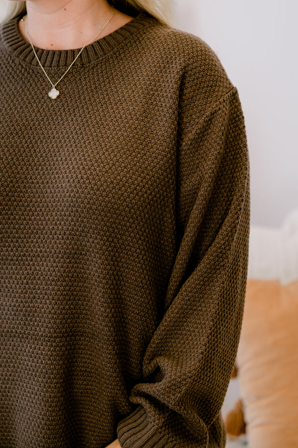 Chic Soul plus size clothing, brown knit long sleeve sweater