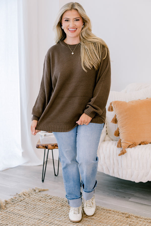 Chic Soul plus size clothing, brown knit long sleeve sweater