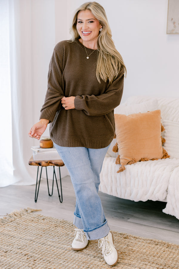 Chic Soul plus size clothing, brown knit long sleeve sweater