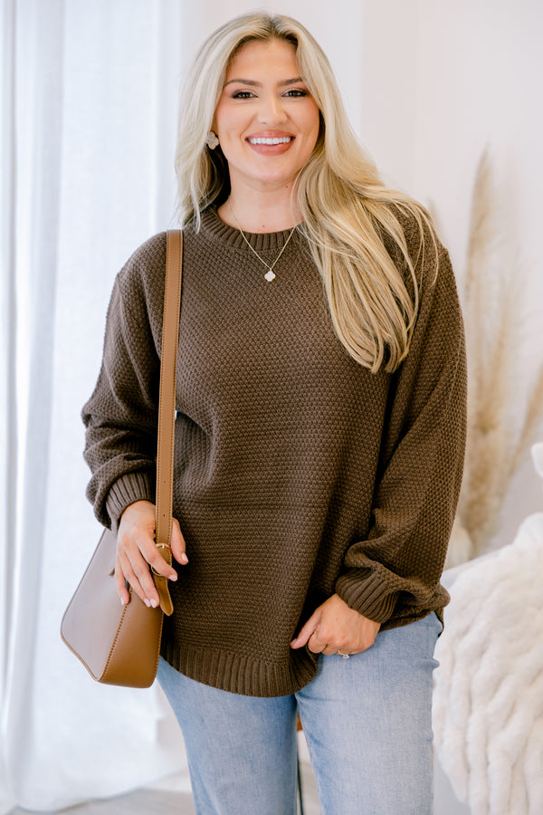 Chic Soul plus size clothing, brown knit long sleeve sweater