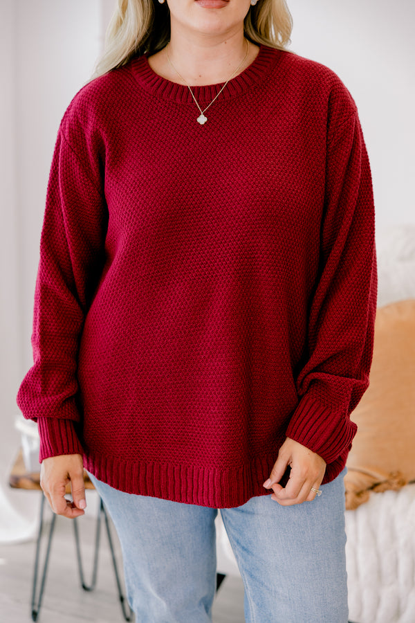 Chic Soul plus size clothing, cabernet red long sleeve sweater