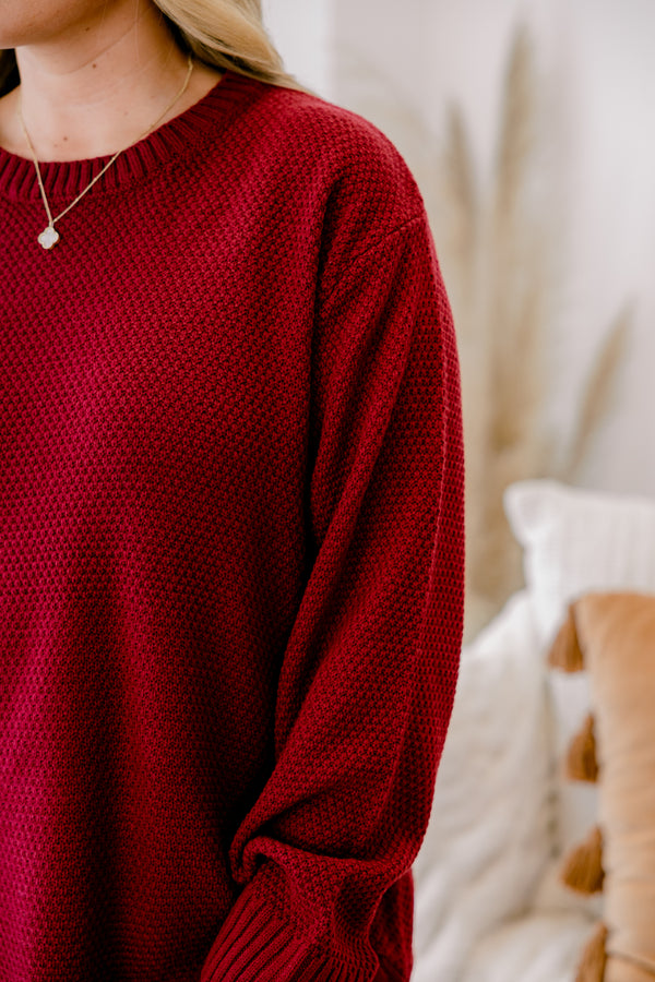 Chic Soul plus size clothing, cabernet red long sleeve sweater