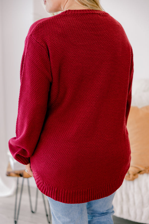 Chic Soul plus size clothing, cabernet red long sleeve sweater