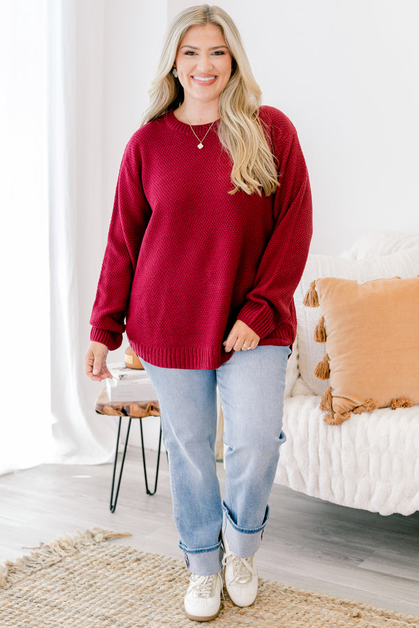 Chic Soul plus size clothing, cabernet red long sleeve sweater