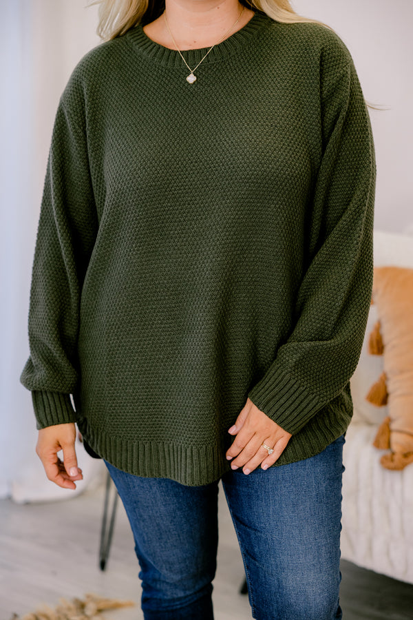 Chic Soul plus size clothing, dark green long sleeve sweater 