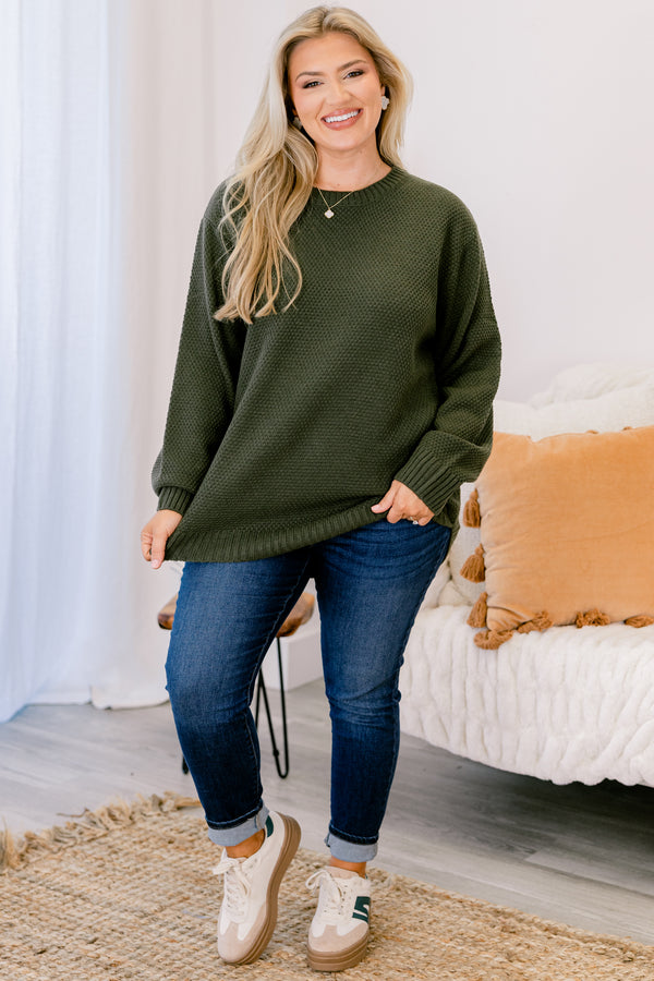 Chic Soul plus size clothing, dark green long sleeve sweater 