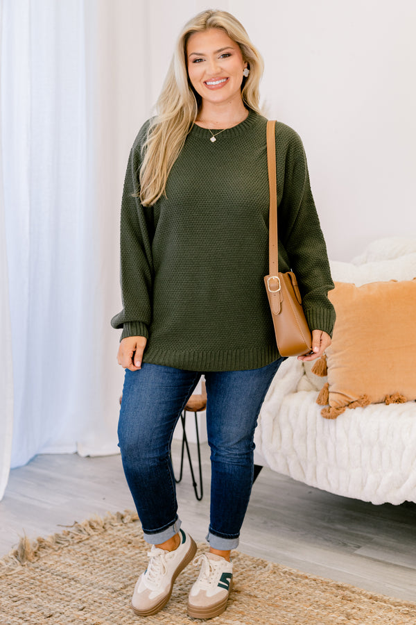 Chic Soul plus size clothing, dark green long sleeve sweater 