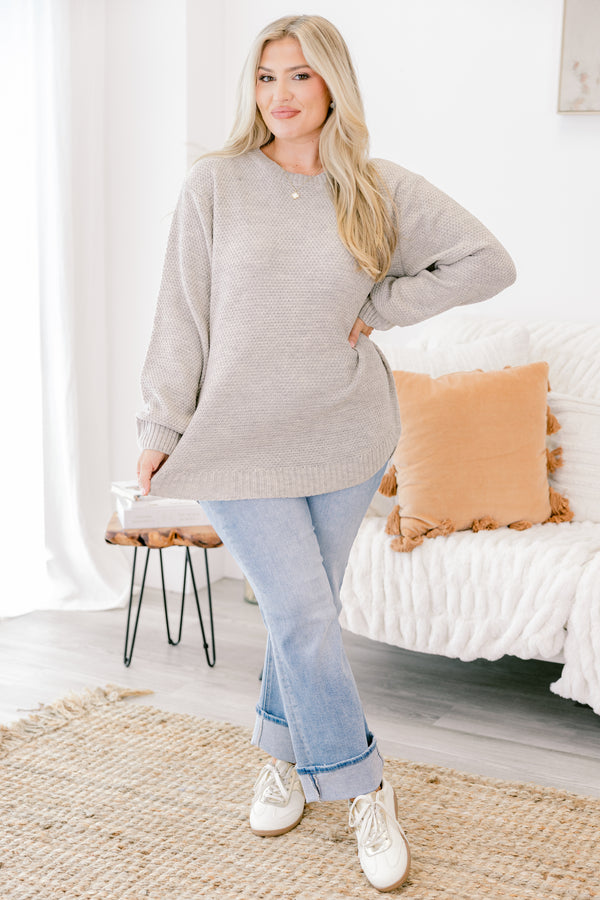 chic soul plus size clothing, light tan knit crewneck sweater