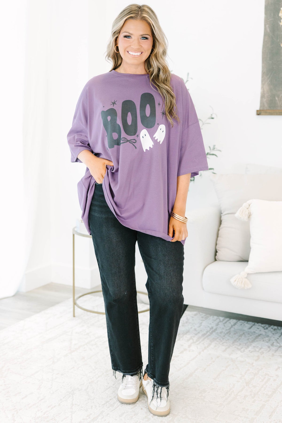Fun & Spooky Boyfriend Tee, Lilac Gray – Chic Soul