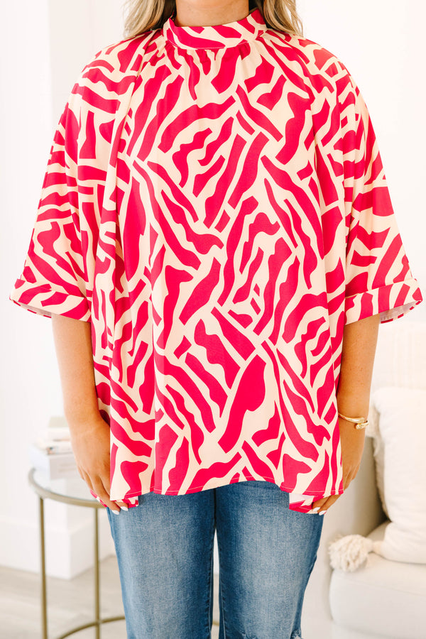 pink flowy tunic with abstract print