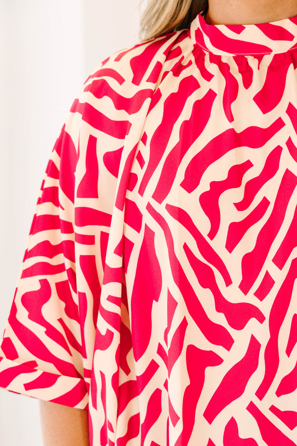 pink flowy tunic with abstract print