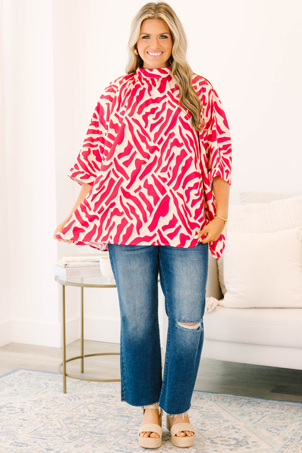 pink flowy tunic with abstract print