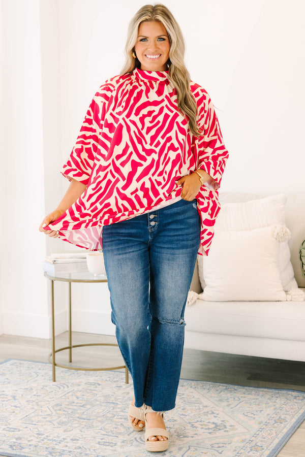 pink flowy tunic with abstract print