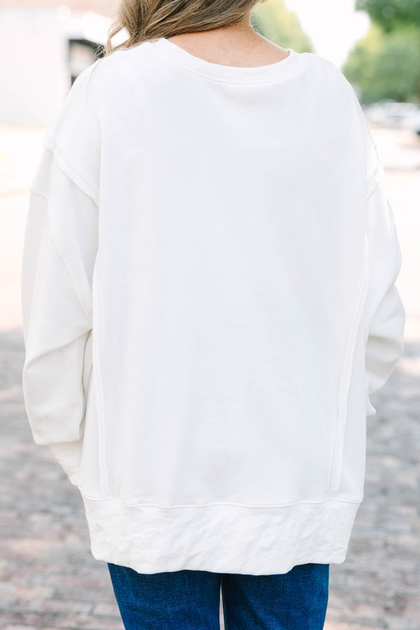 Plus Size ivory crew neck sweatshirt with blue 'GAME DAY' text and a bow graphic