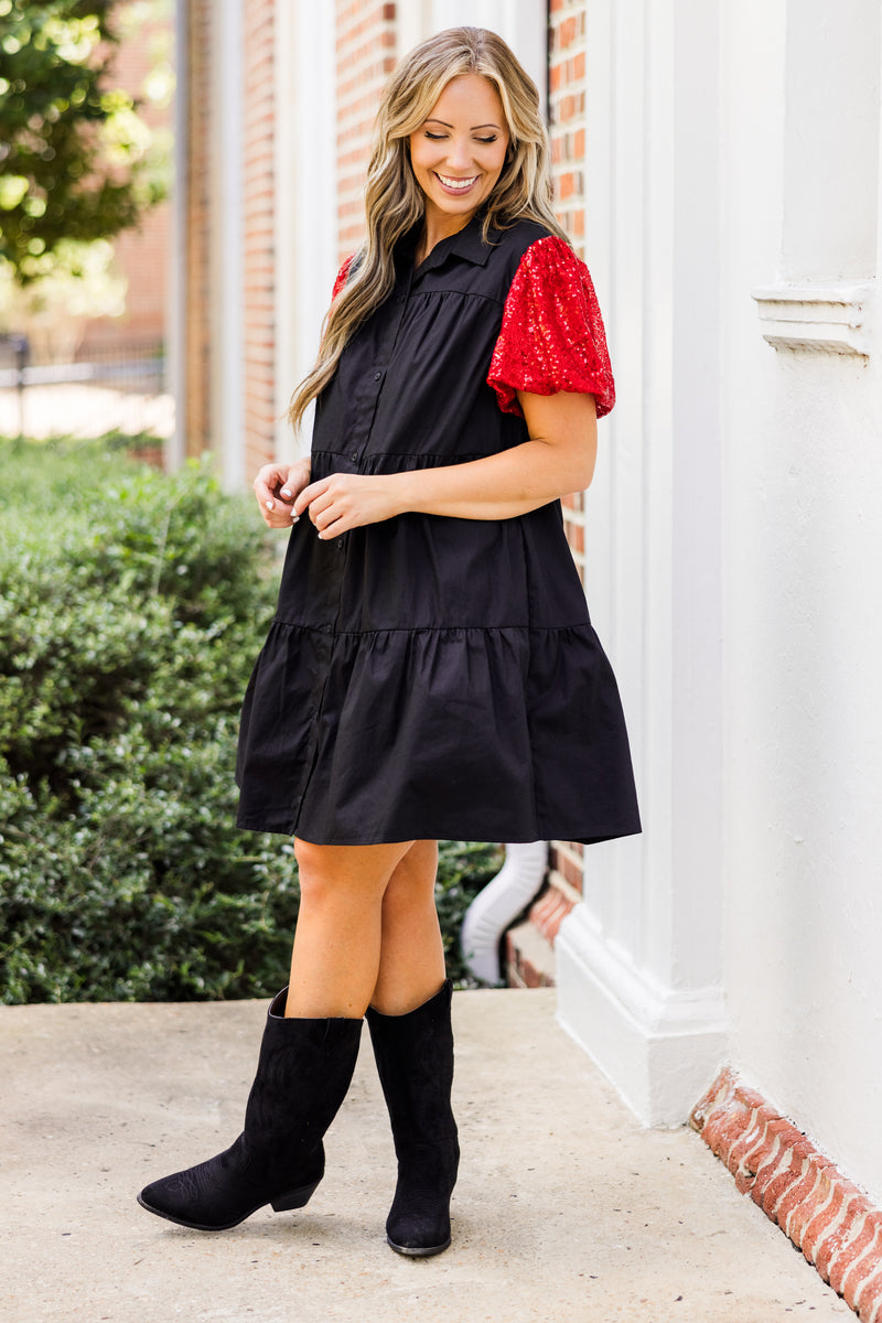 black dress gameday Women's Game Day Glam Dress, Red MDW Sale Simple Black Sheath Satin Shoe Size:10M linen mini in black
