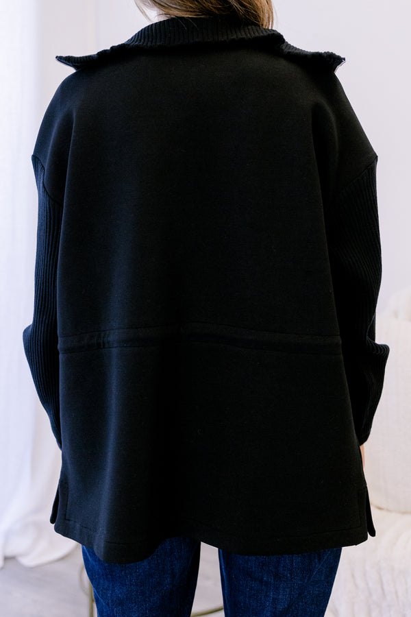 Chic Soul plus size clothing, black oversized zip up hoodie