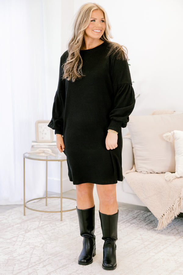 Chic Soul plus size clothing, long sleeve black knee length sweater dress