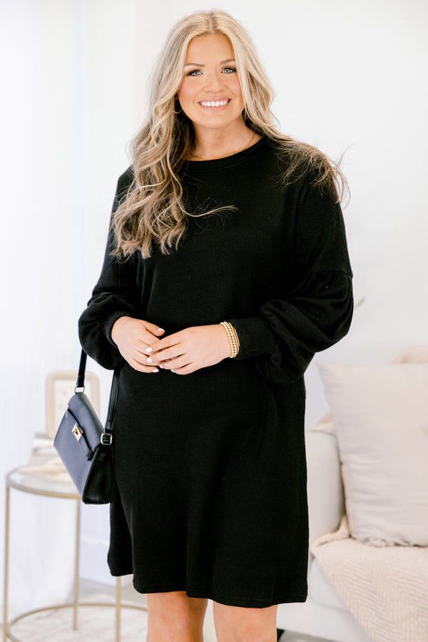 Chic Soul plus size clothing, long sleeve black knee length sweater dress