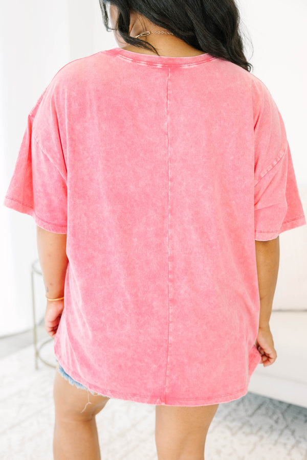 Plus size fuchsia acid wash relaxed tee with a tiger graphic