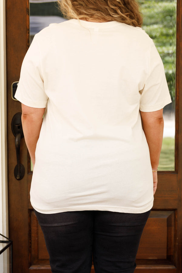 Chic Soul plus size clothing, natural colored tee with ghost in flowers graphic