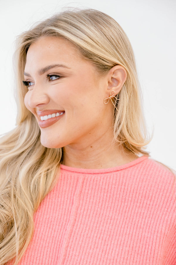 Chic Soul plus size clothing, dainty gold bow stud earrings  