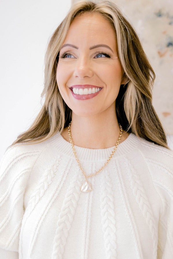 Chic Soul plus size clothing, gold chain necklace with triangle pearl statement pendant