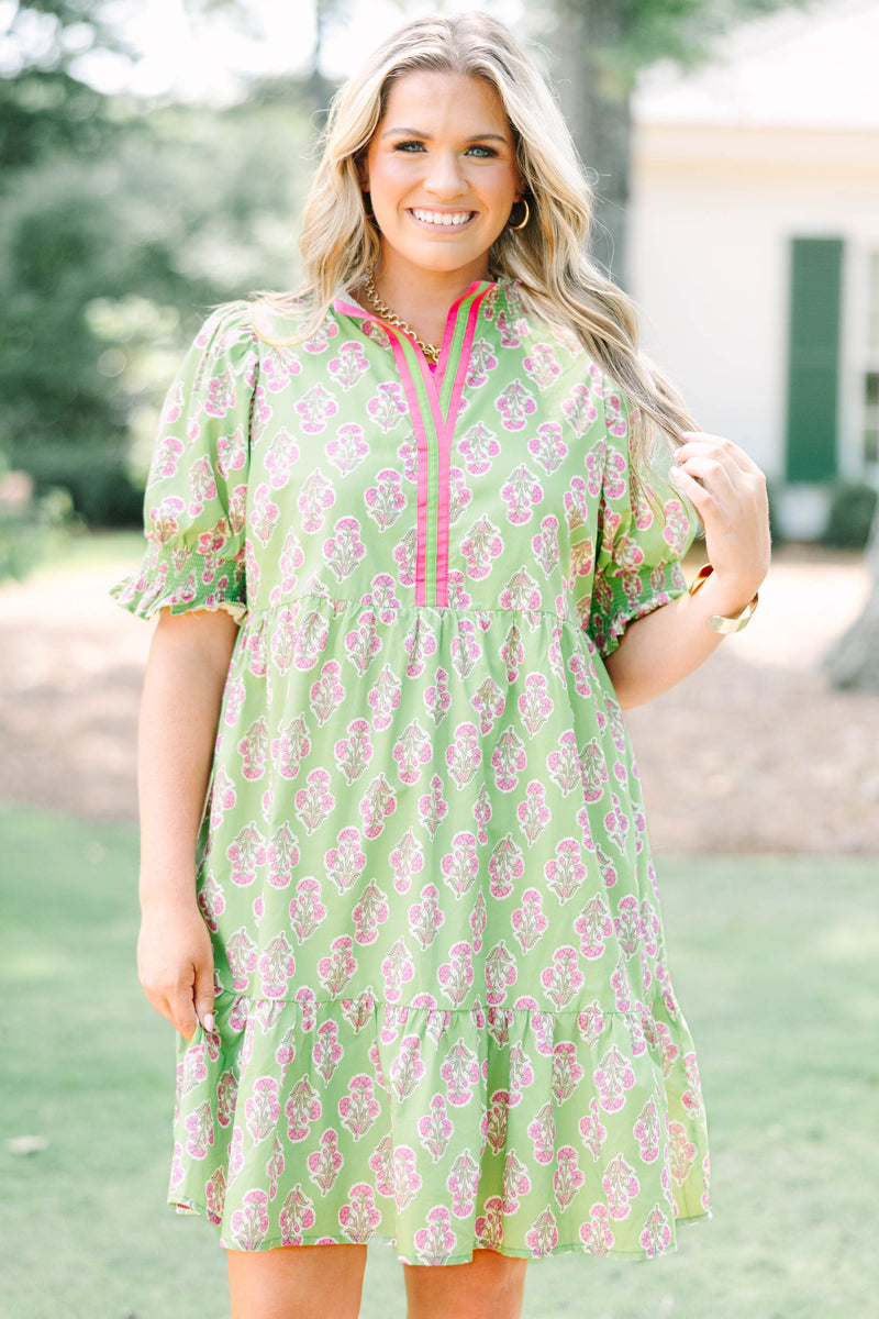 green floral puff sleeve dress Women's Give Me A Break Dress, ruffles skirt bridal gown