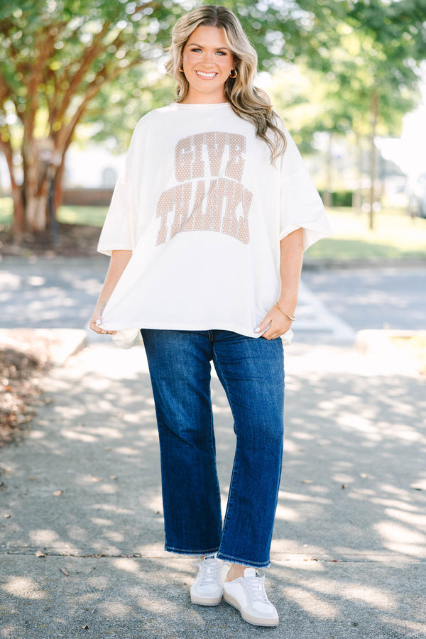 Plus Size ivory boyfriend tee with 