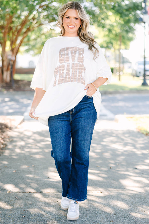 Plus Size ivory boyfriend tee with 