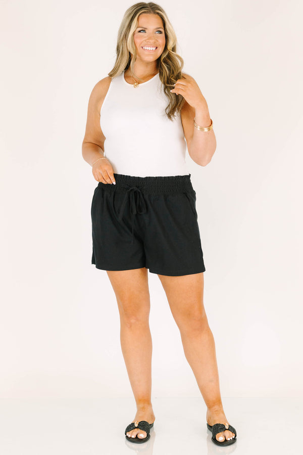 Chic Soul plus size clothing, black shorts with elastic waistband and tie