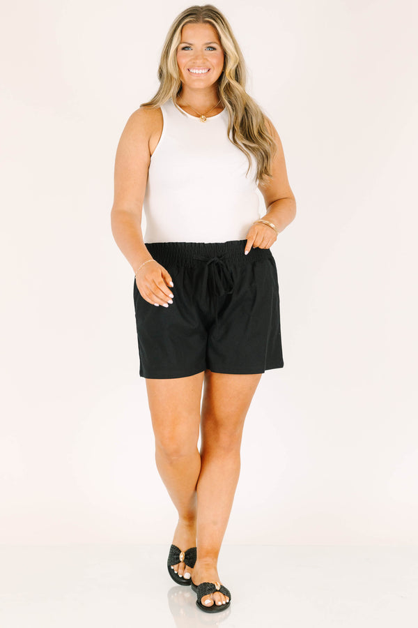 Chic Soul plus size clothing, black shorts with elastic waistband and tie
