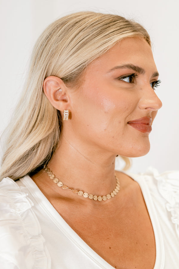 Chic Soul plus size clothing, gold huggie earrings with crystal details 