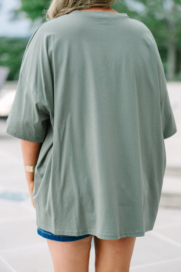 Chic Soul plus size clothing, moss colored oversized boyfriend tee with tiger graphic