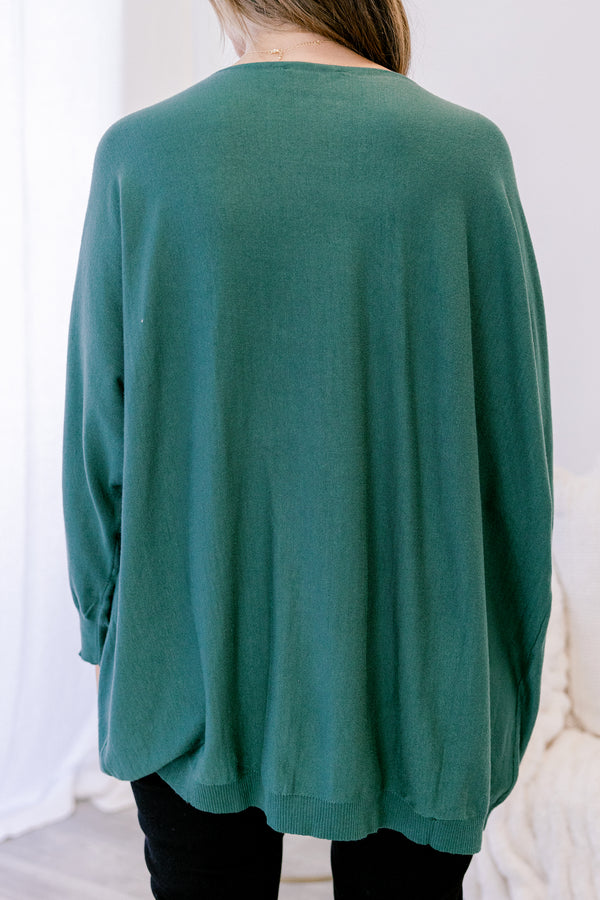 Chic Soul plus size clothing, Chic Soul plus size clothing, dark green long sleeve v neck tunic sweater with 2 front lower pockets