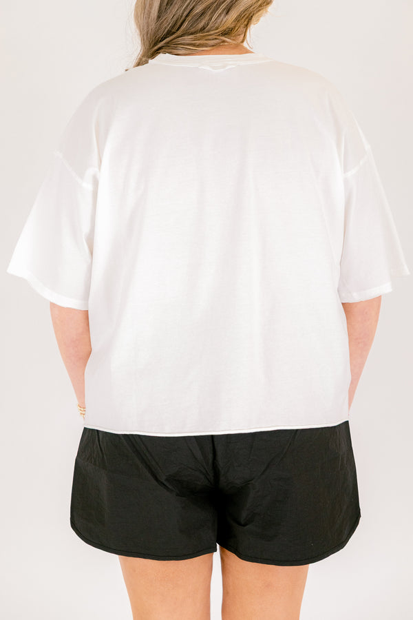 Chic Soul plus size clothing, white short sleeve cropped graphic tee with vintage style 