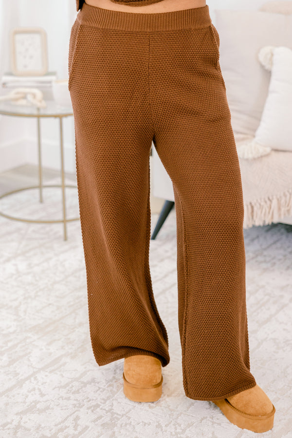 Chic Soul Plus size Clothing, brown set with pants and a long sleeve top that have a waffle knit texture and the the top has buttons going down to the chest