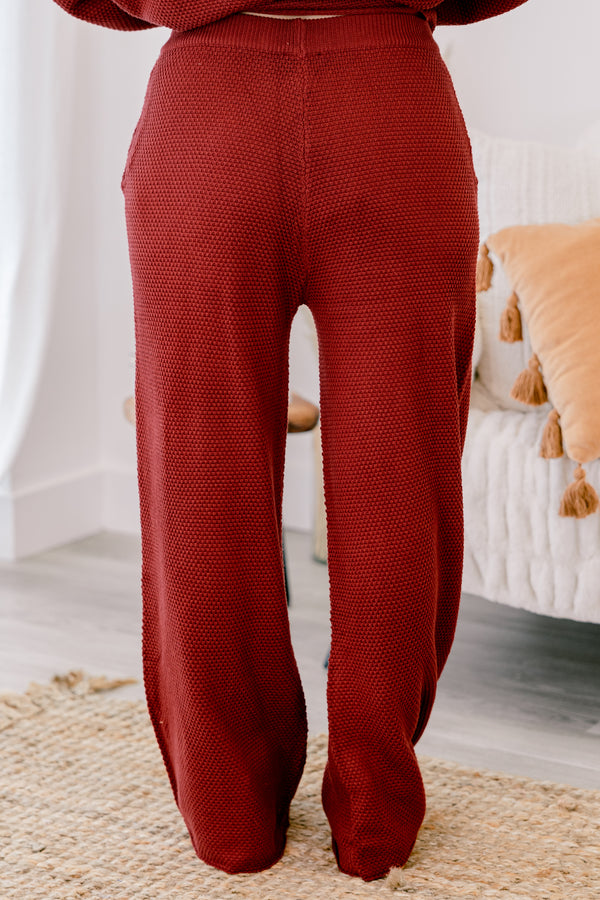 Chic Soul Plus size Clothing, wine red set with pants and a long sleeve top that have a waffle knit texture and the the top has buttons going down to the chest