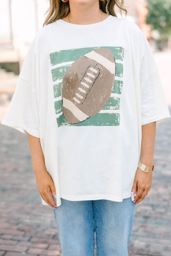 Plus Size ivory oversized boyfriend tee with a football graphic 