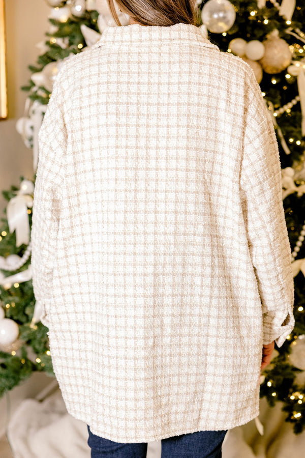 Chic Soul plus size clothing, cream and gold tweed jacket with gold buttons and a collar