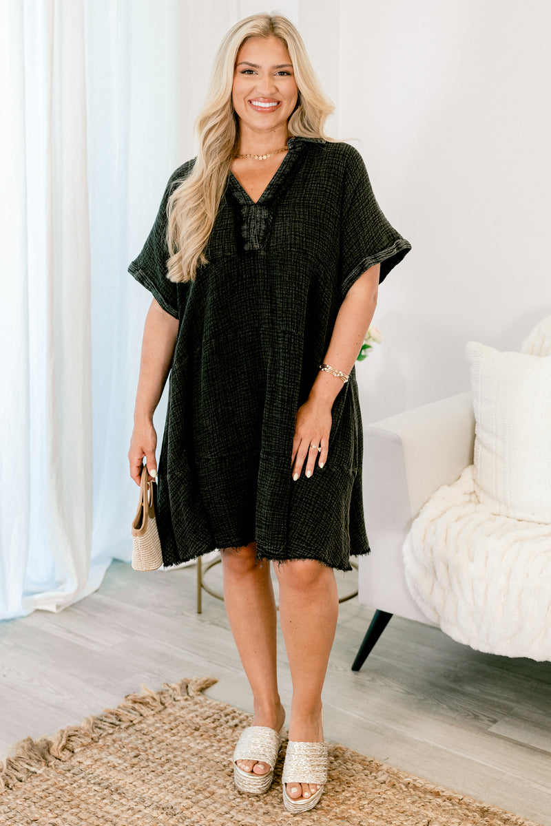 black retro cocktail dress Parker Distressed Washed Denim Dress- Black main image 1