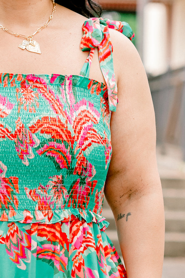 Chic Soul plus size clothing, turquoise tie strap maxi dress with coral floral pattern