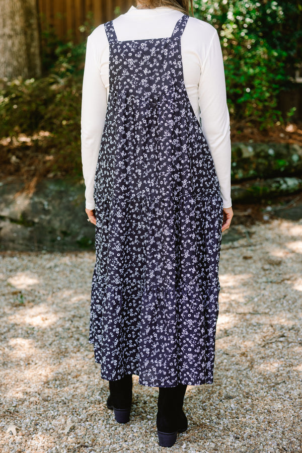 Chic Soul plus size clothing, black and white overall maxi dress with a white floral pattern and square neckline 