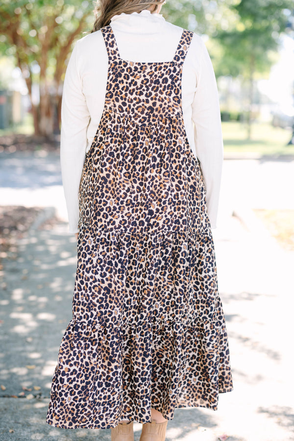 Chic Soul plus size clothing, brown sleeveless leopard maxi dress with a square neckline 